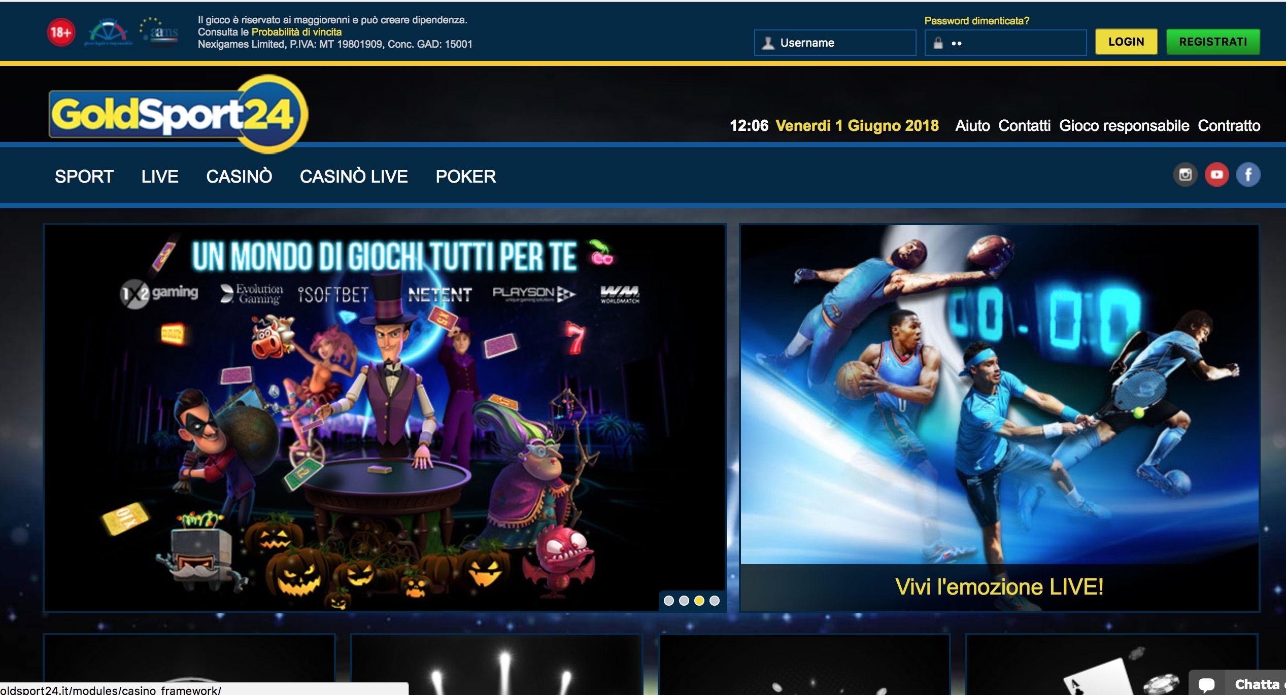 Goldsport24 Casino e Scommesse Screenshot