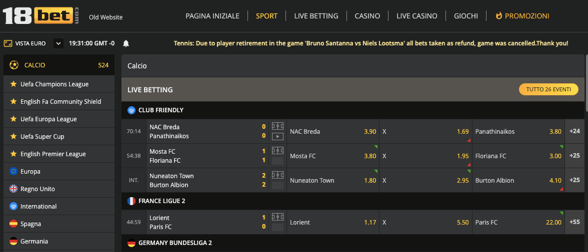 18bet scommesse