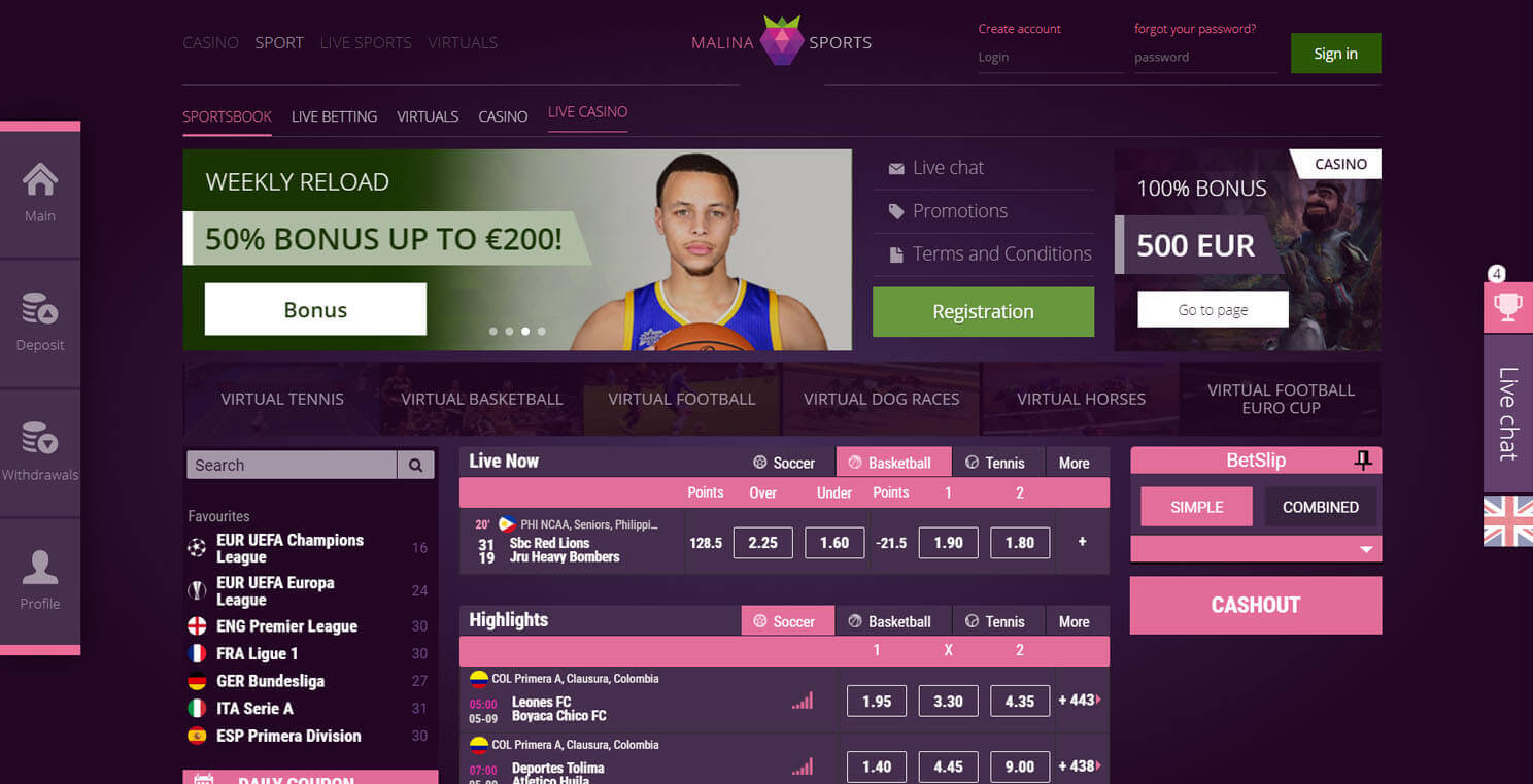 Malina Casino e Scommesse Screenshot