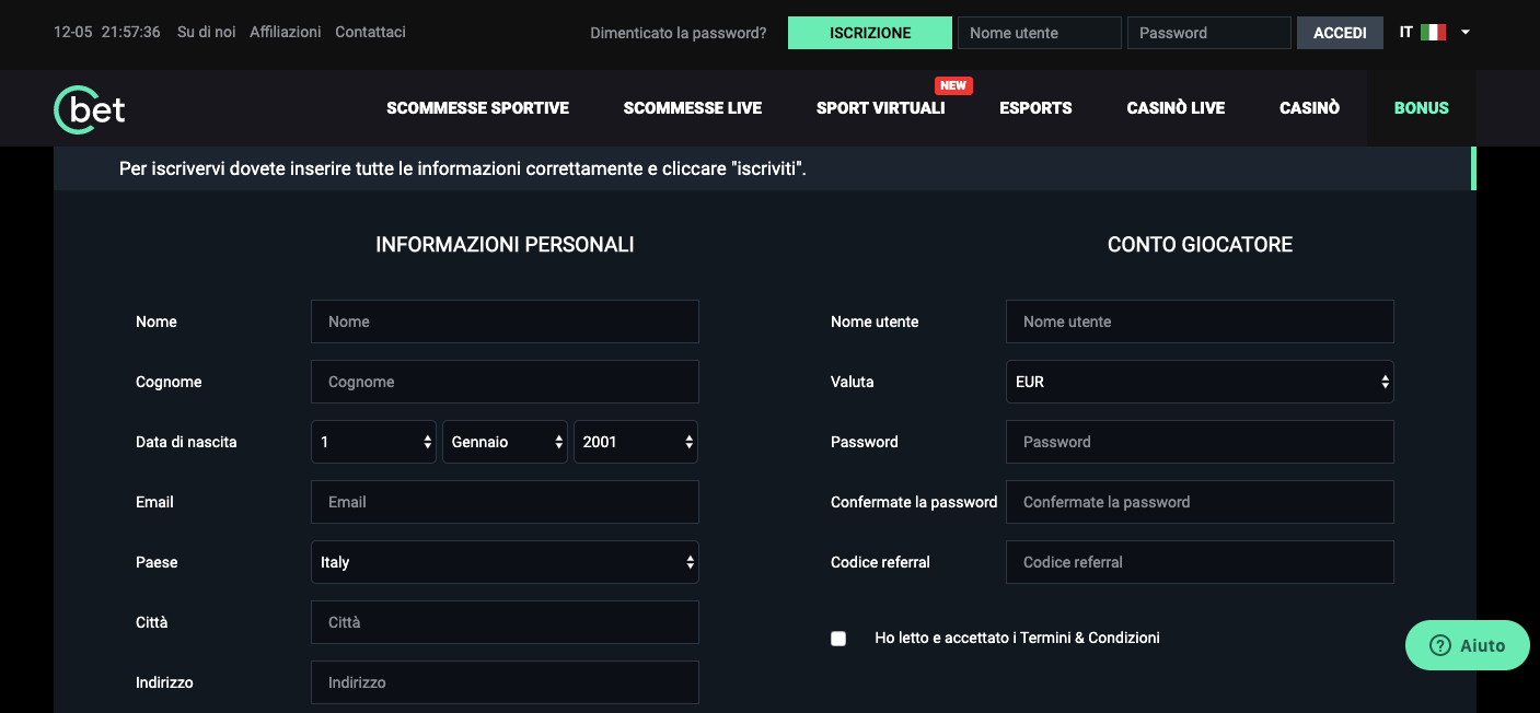 cbet registrazione