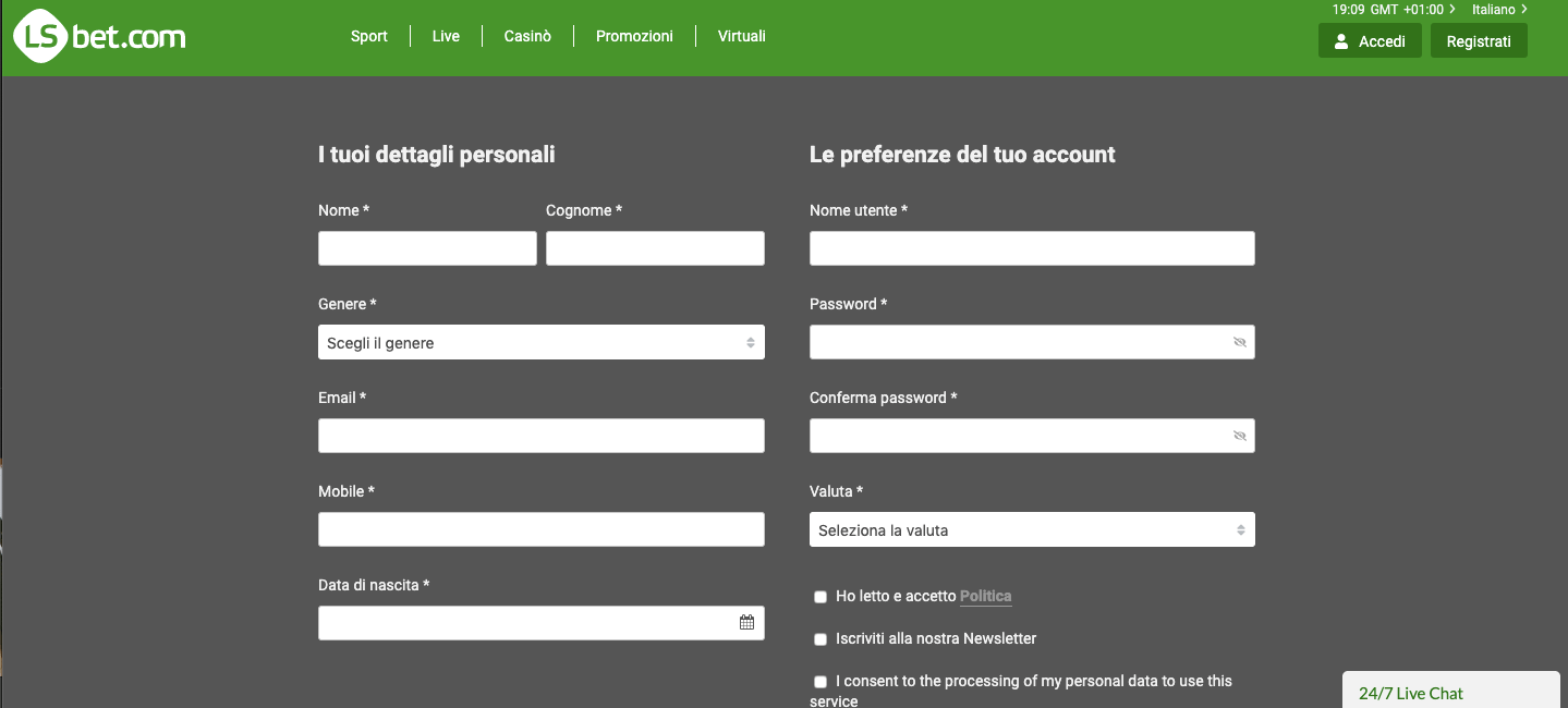 lsbet registrazione