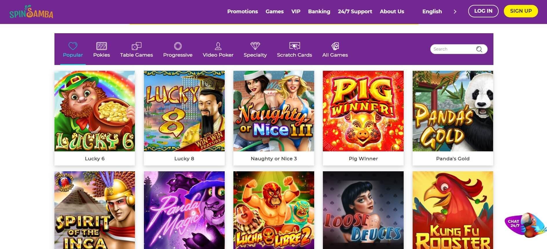 Spin Samba Casino Screenshot