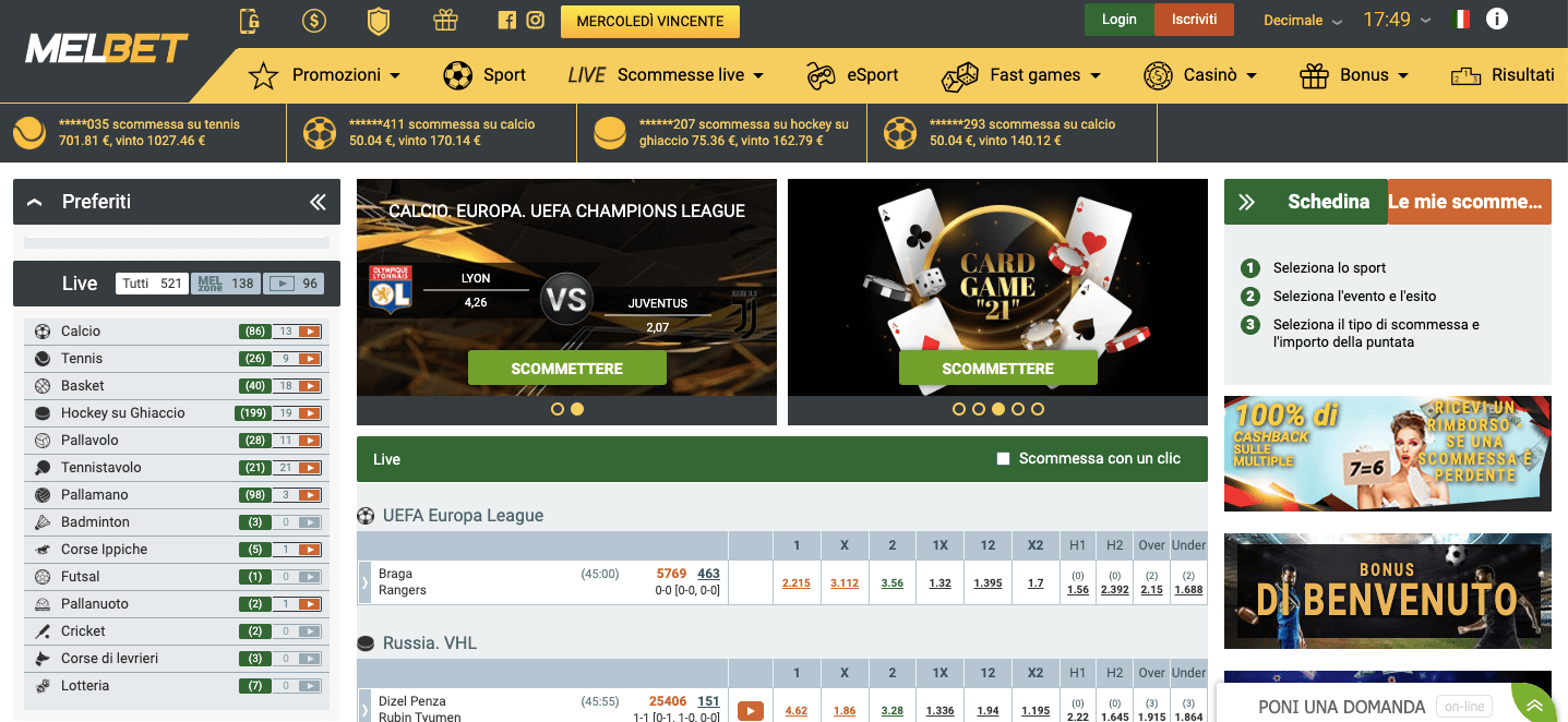 Melbet Casino e Scommesse Screenshot