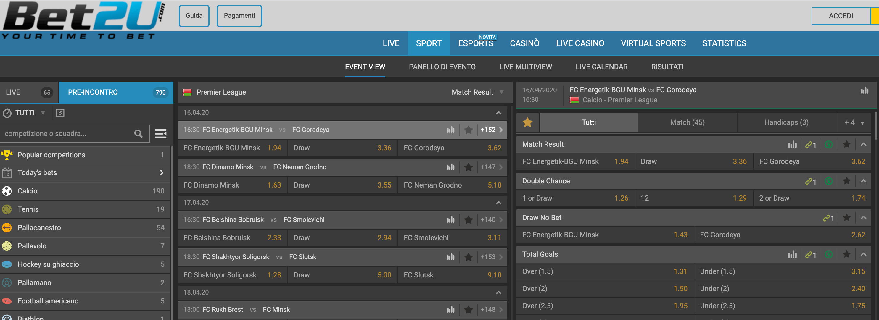 bet2u piattaforma scommesse sportive