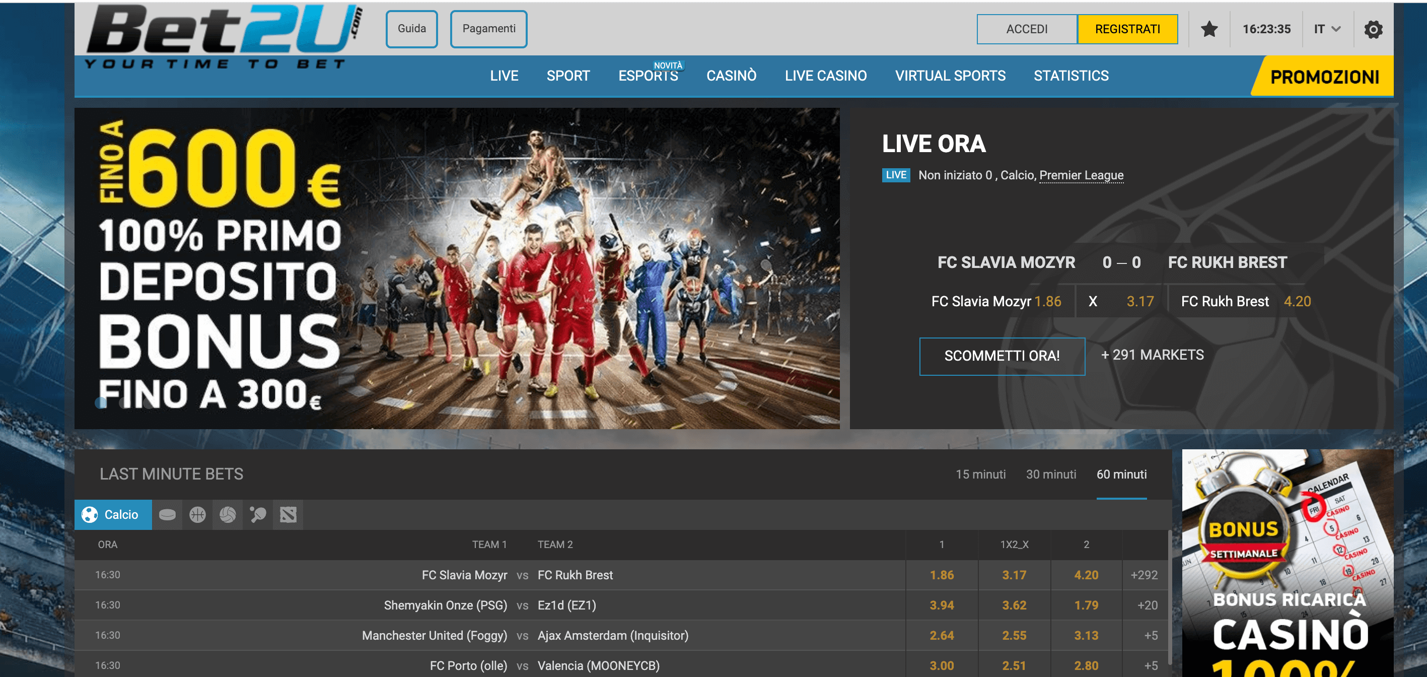 bet2u screenshot homepage