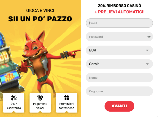 Craxyfox Casinò registrati