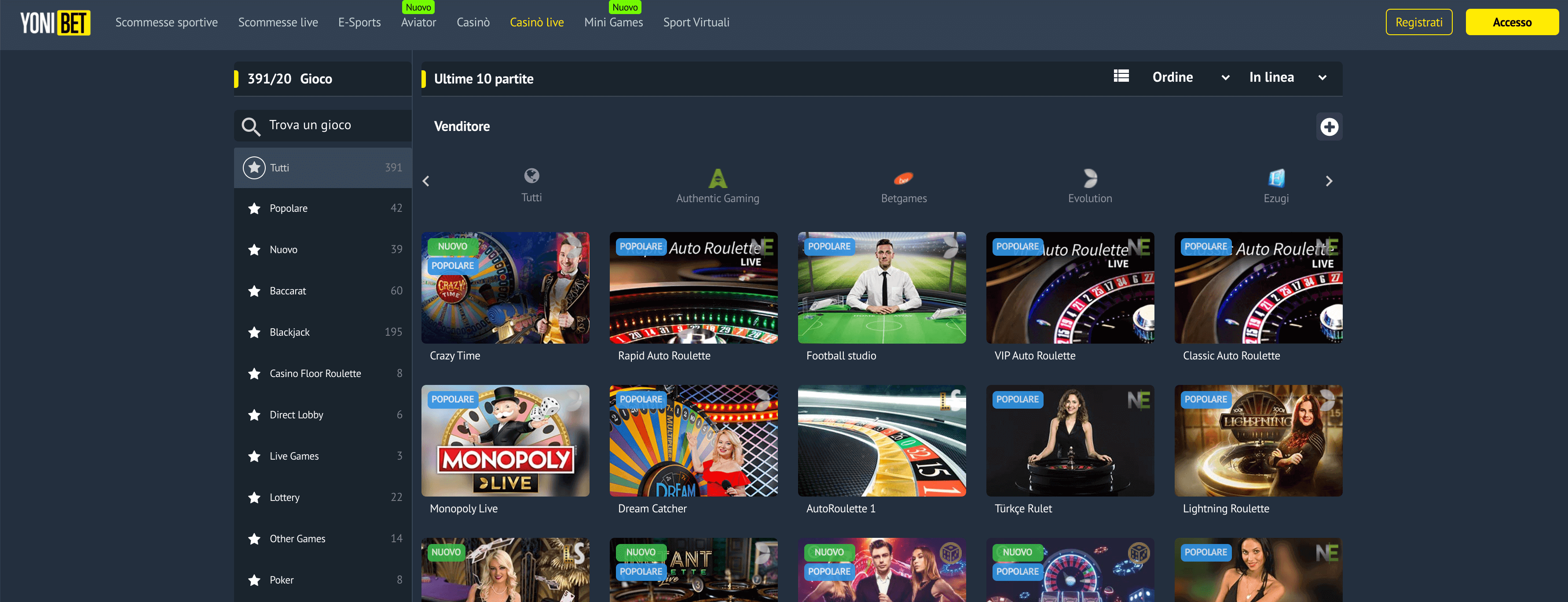 yonibet casino live