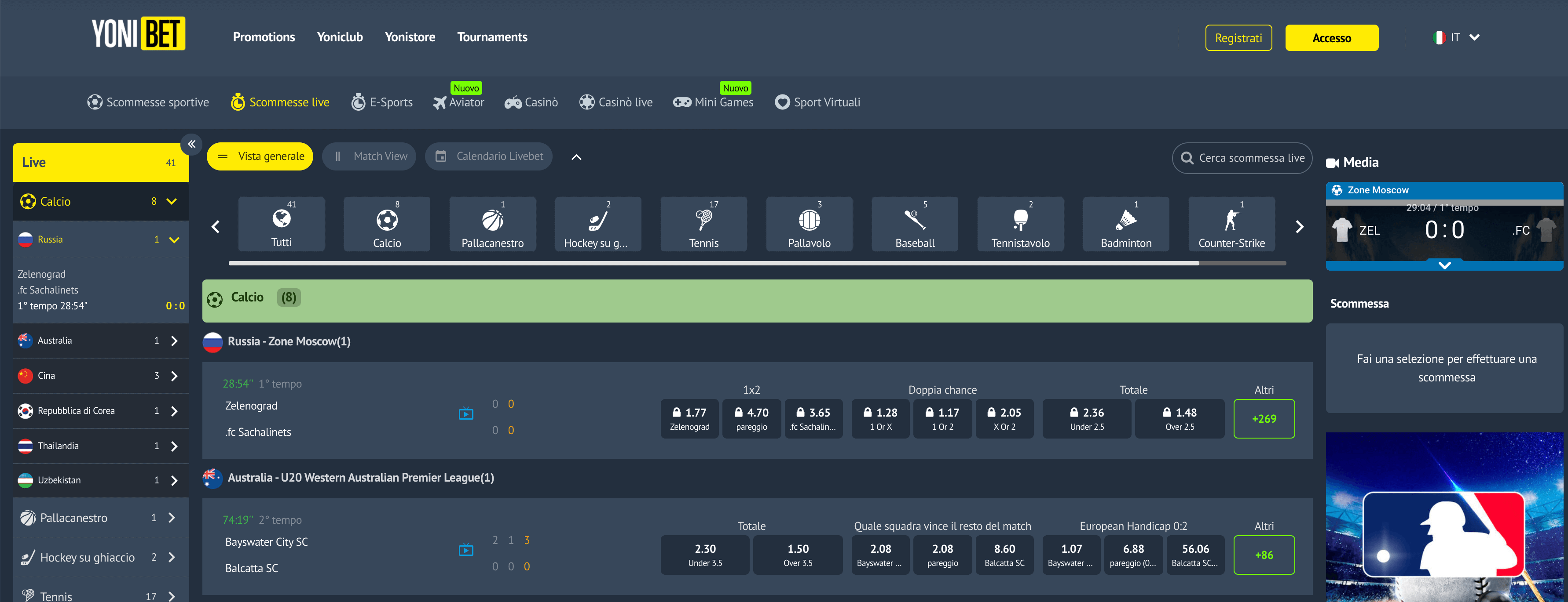 yonibet scommesse live