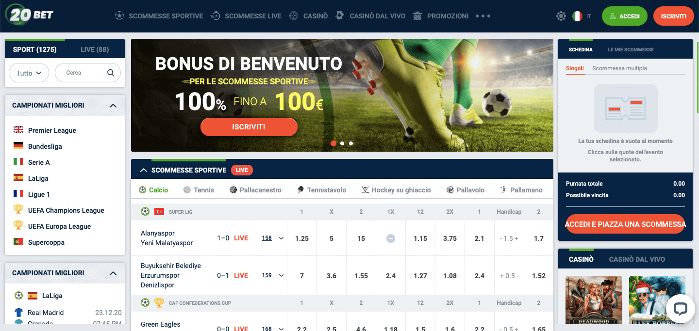 20Bet Casino e Scommesse Screenshot