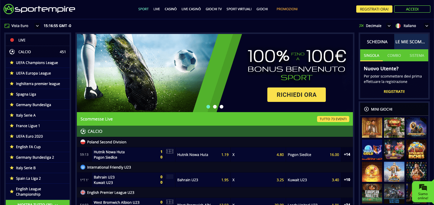 SportEmpire Casino e Scommesse Screenshot