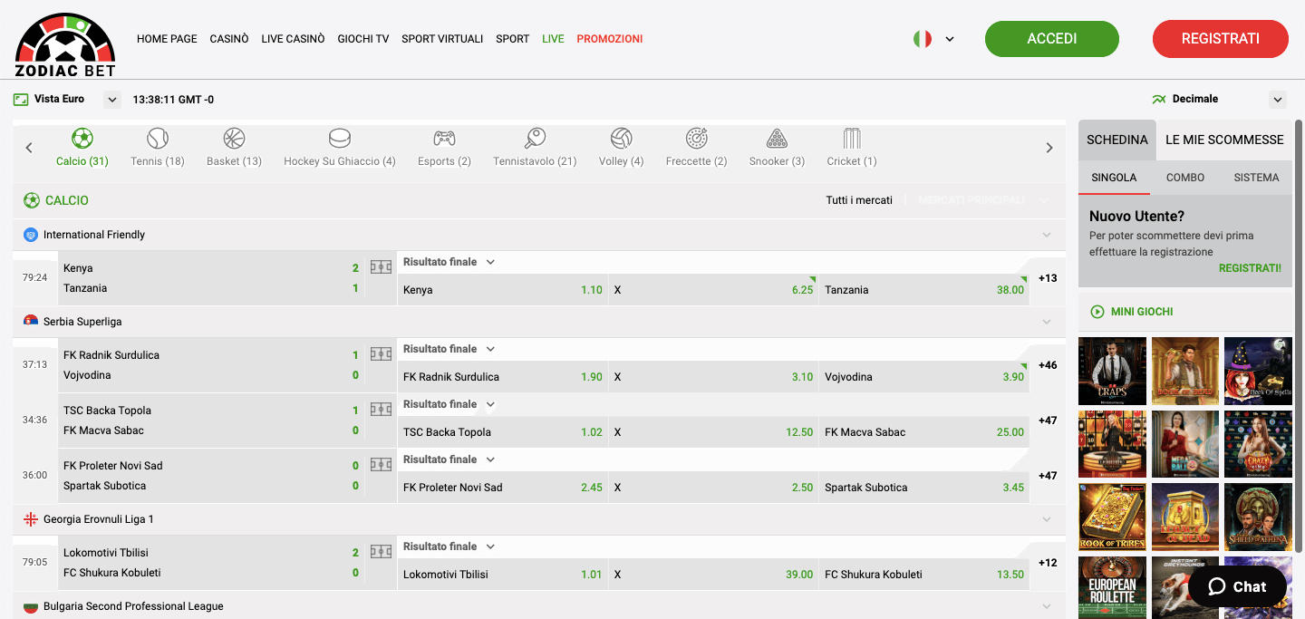 ZodiacBet Scommesse Live