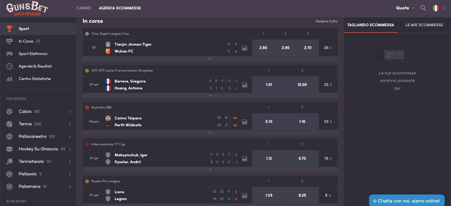 Gunsbet Scommesse Live