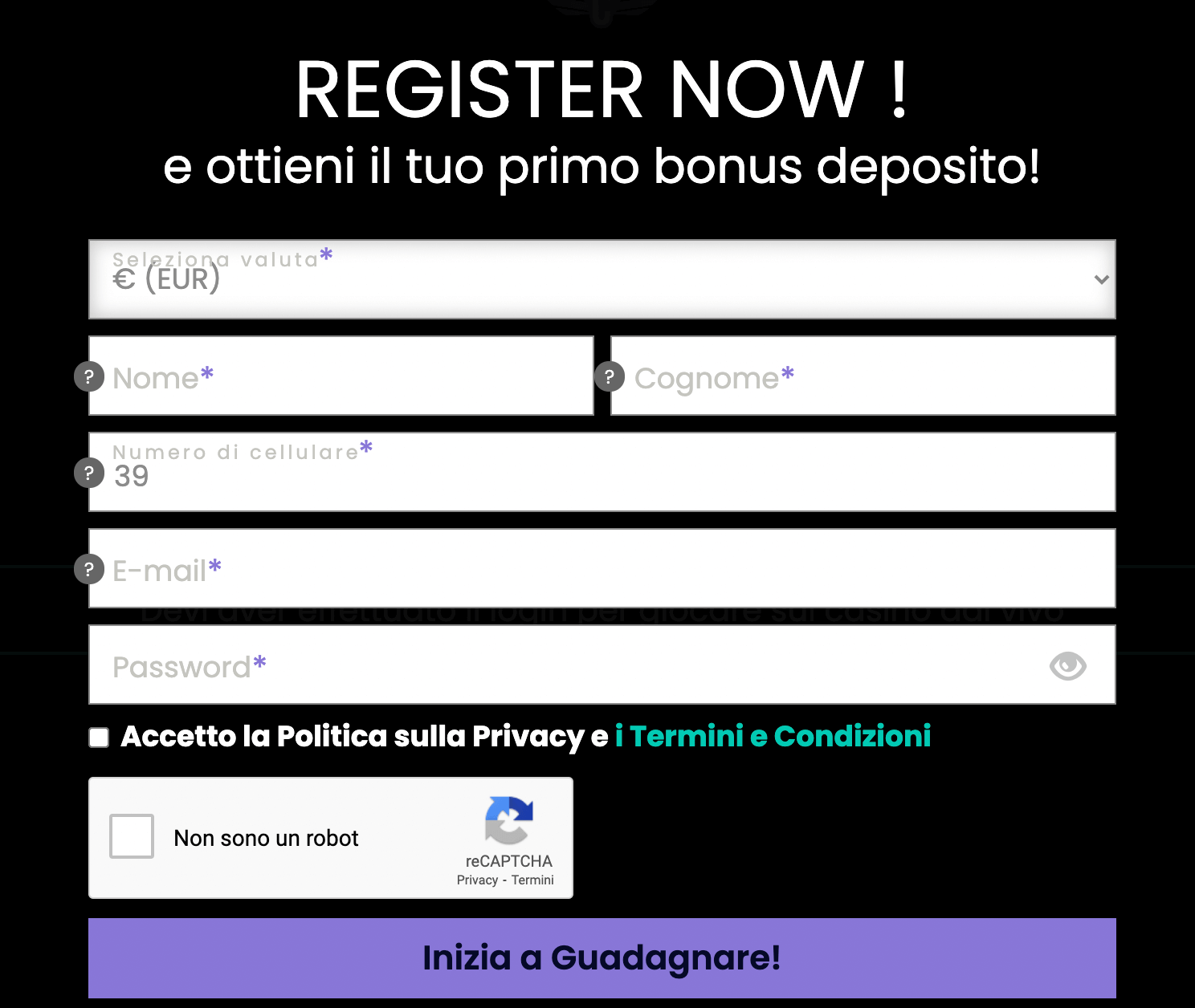 CasinoWin Registrazione