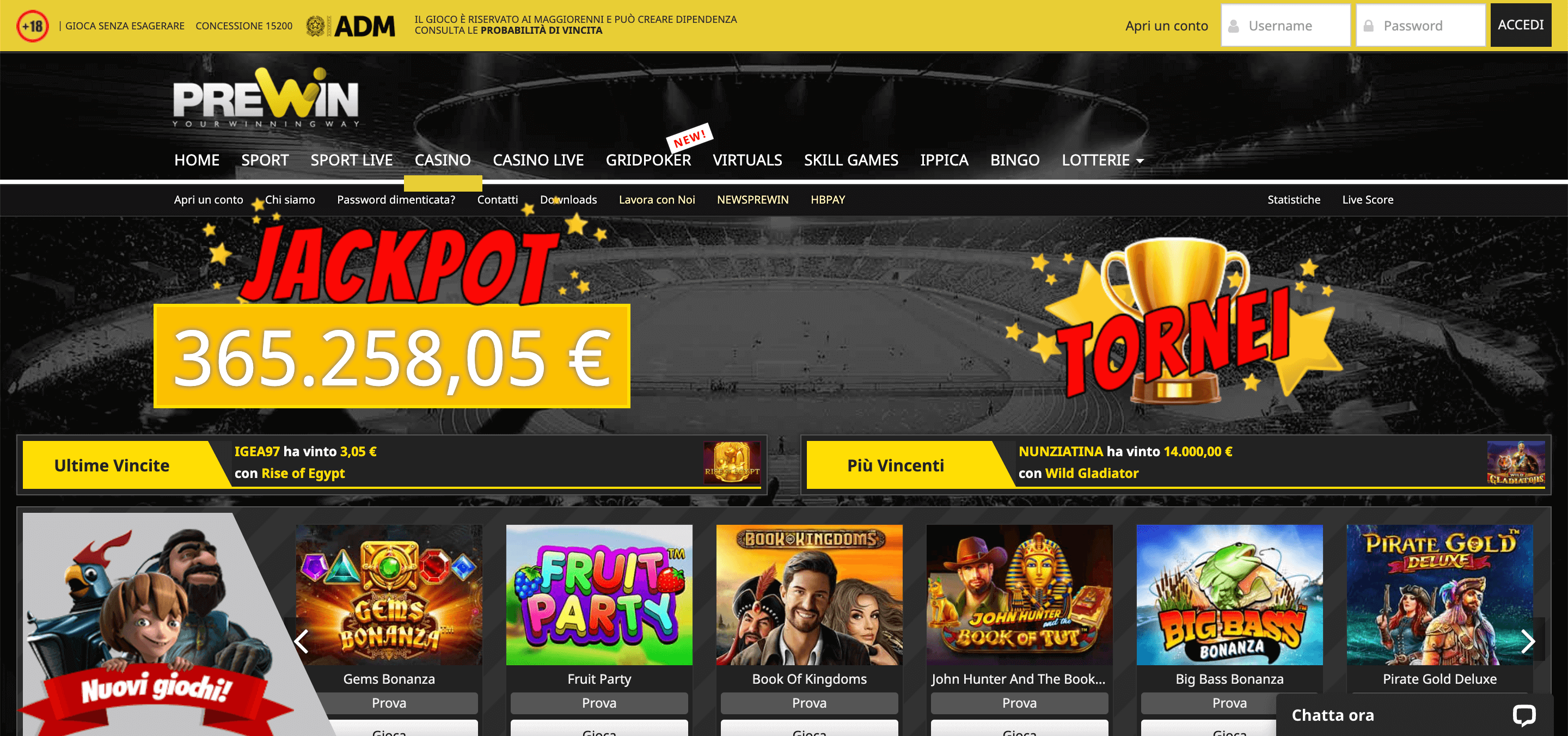 Prewin Casino e Scommesse Screenshot