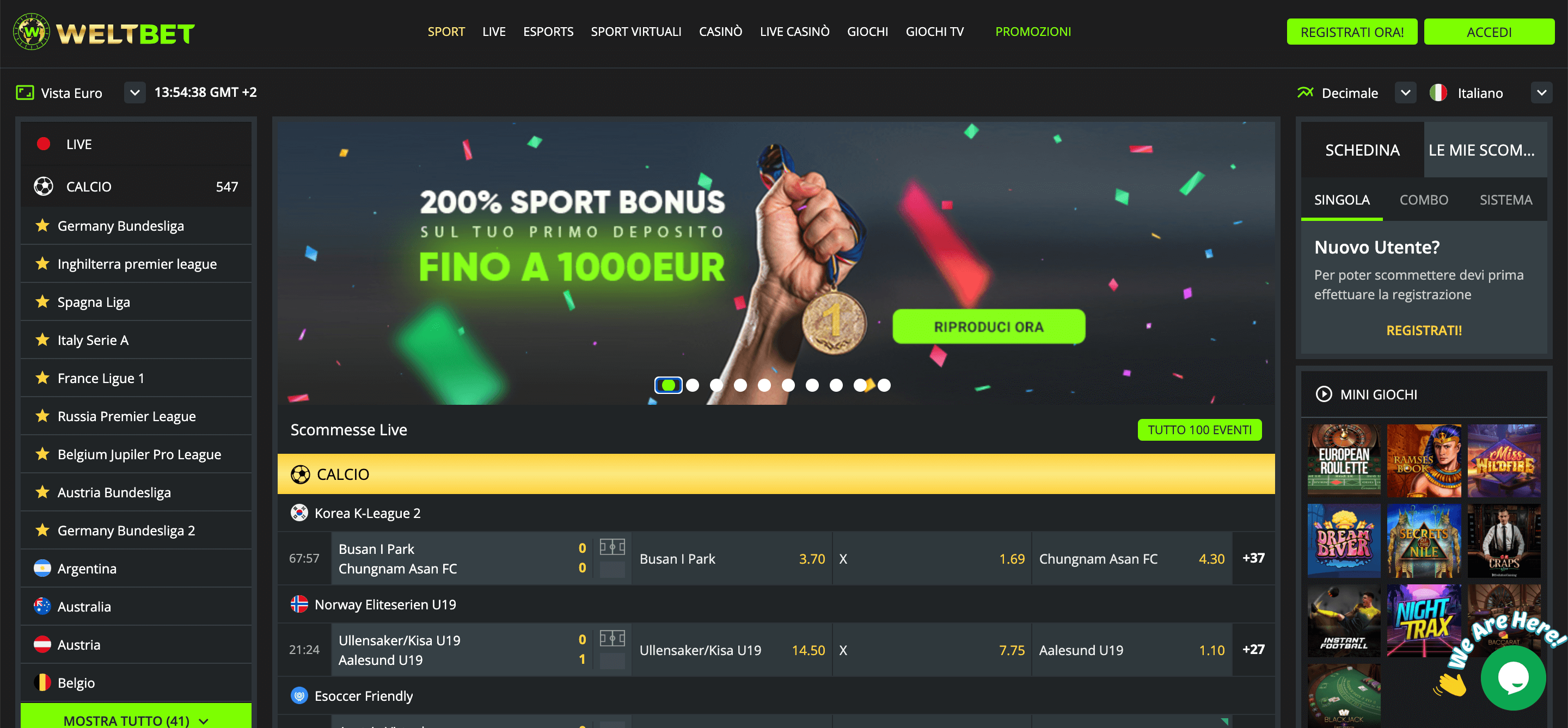 Weltbet Casino e Scommesse Screenshot