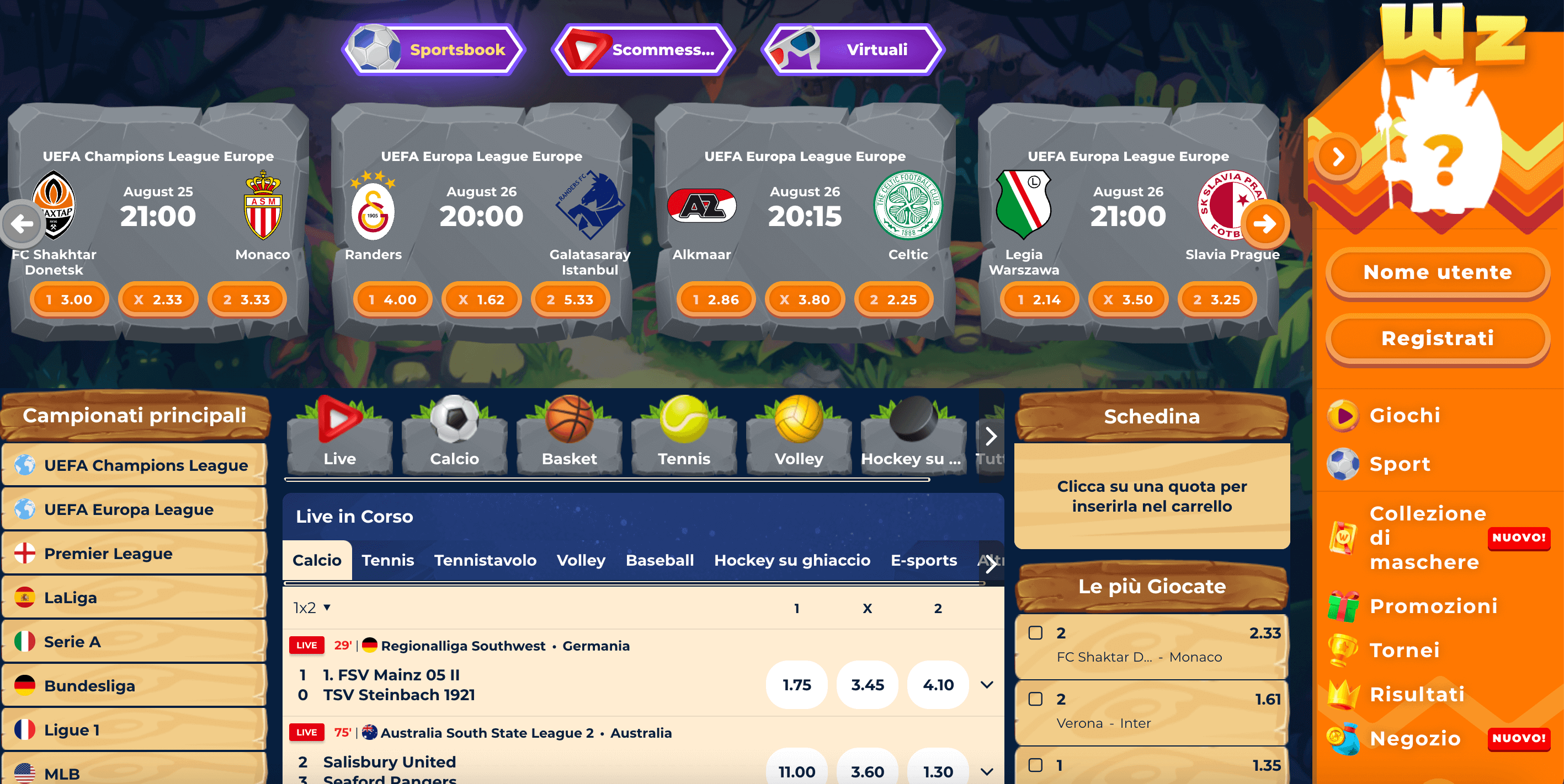 Wazamba Casino e Scommesse Screenshot