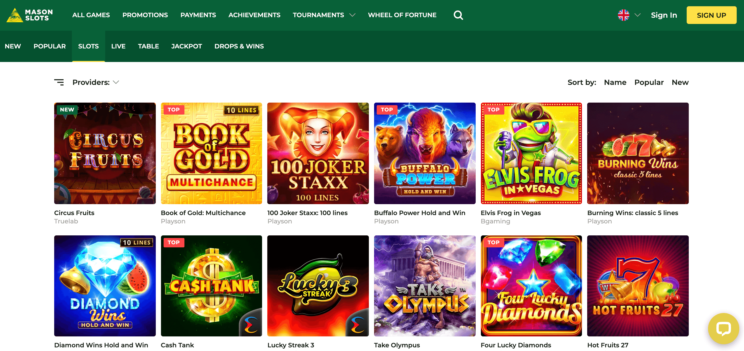 Mason Slots Casino Screenshot