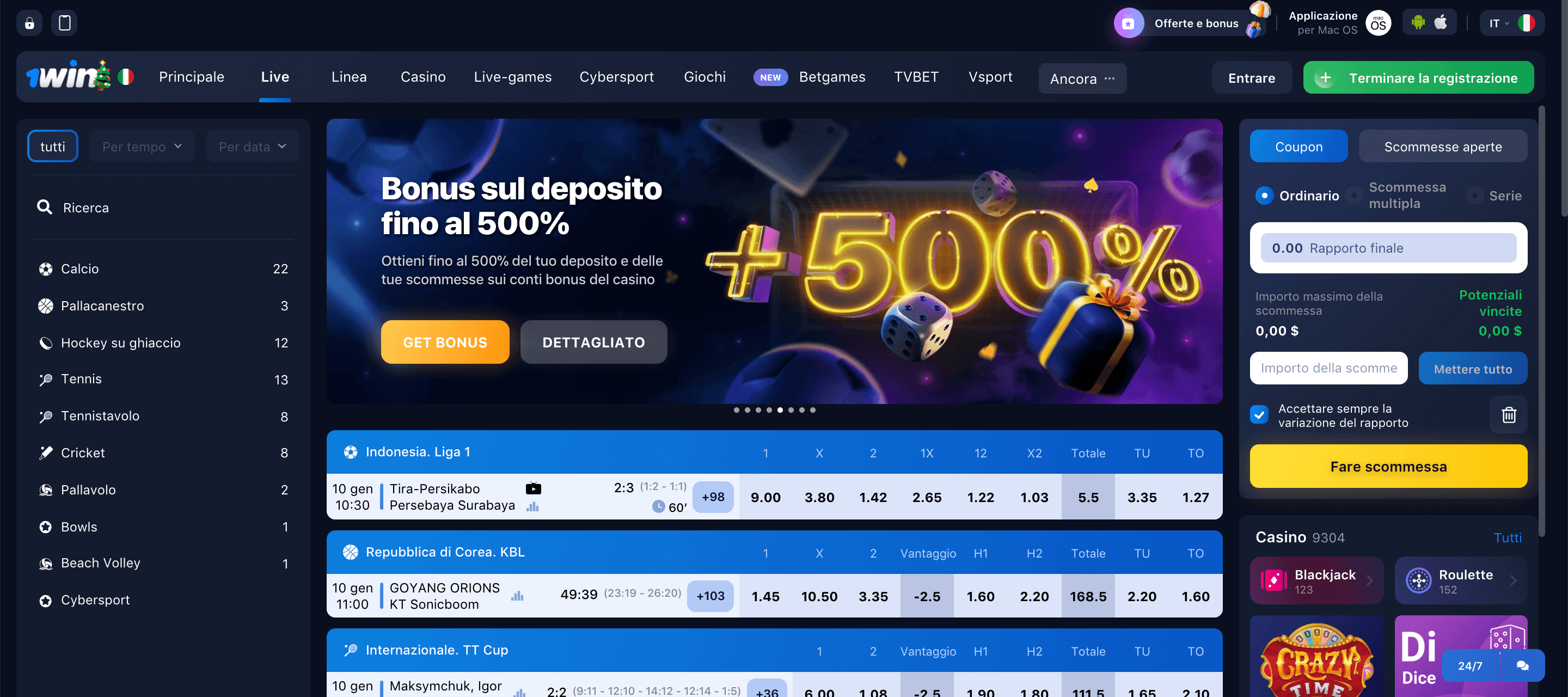 1Win Casino e Scommesse