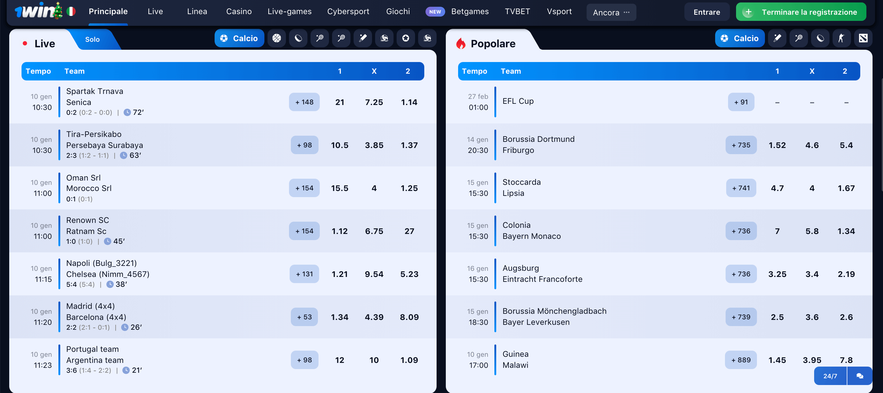 1Win Scommesse Live