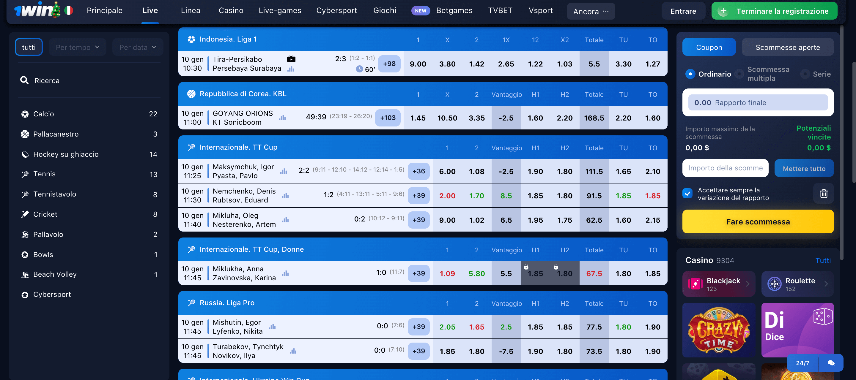 1Win Scommesse