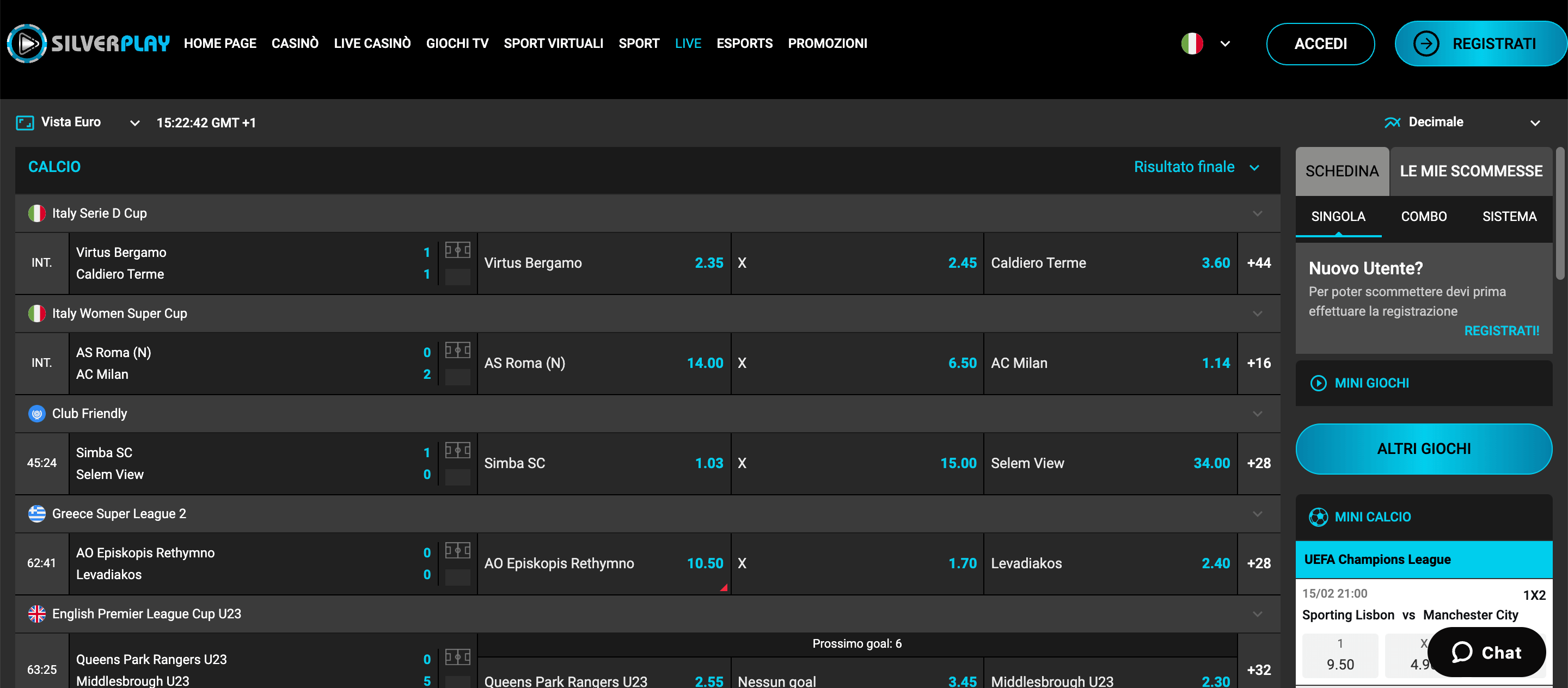 SilverPlay Scommesse Live