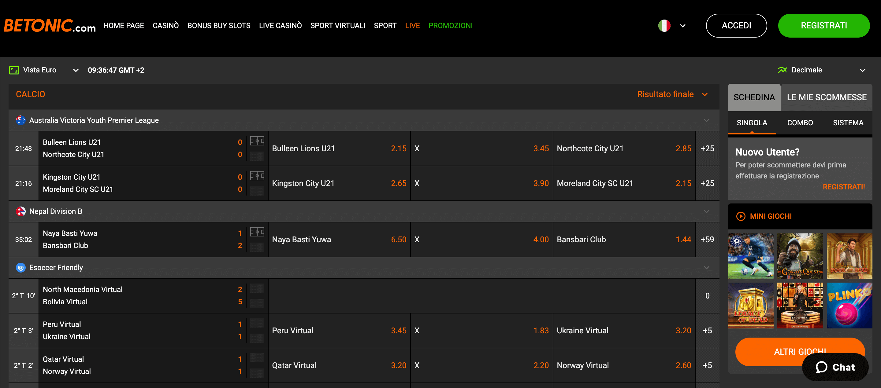 Betonic Scommesse Live