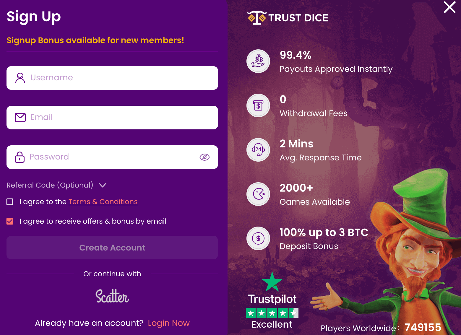 TrustDice Registrazione