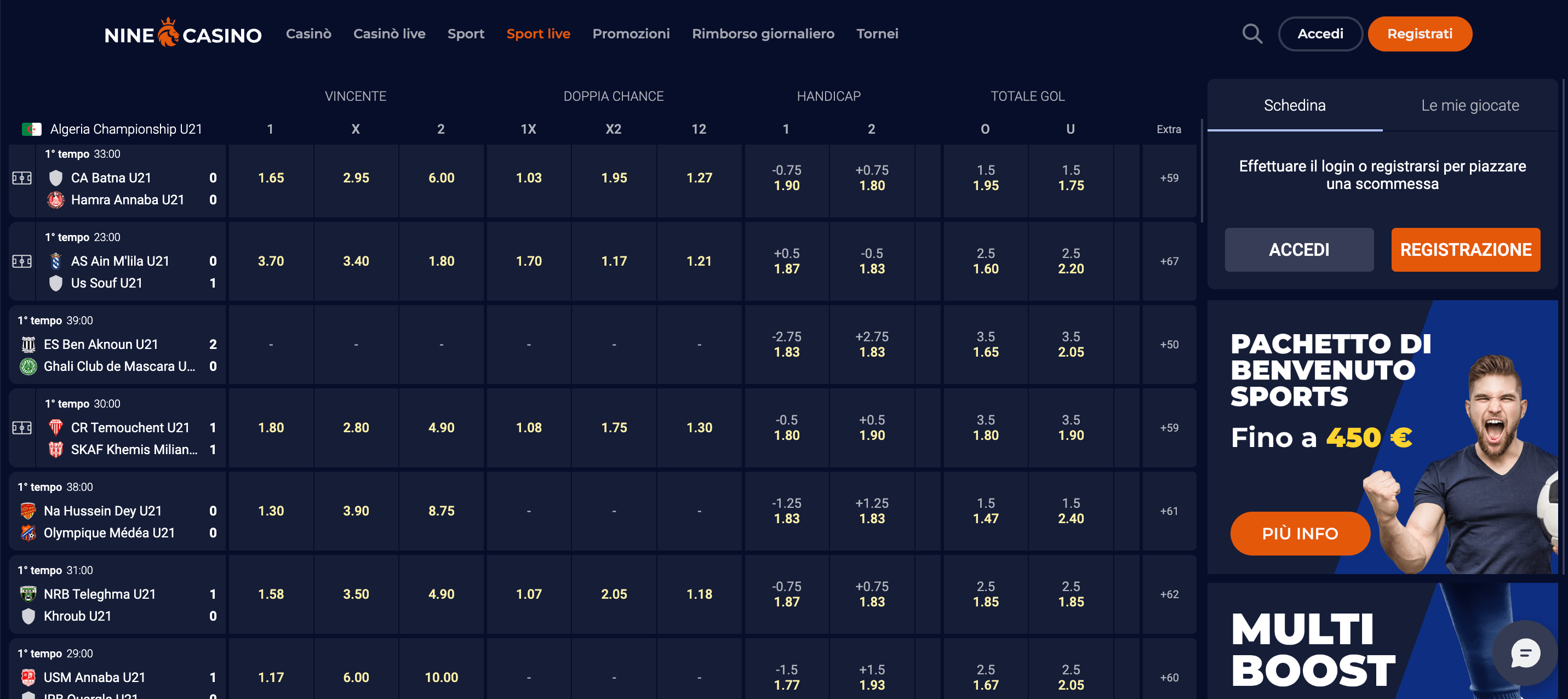 Ninecasino Scommesse Live