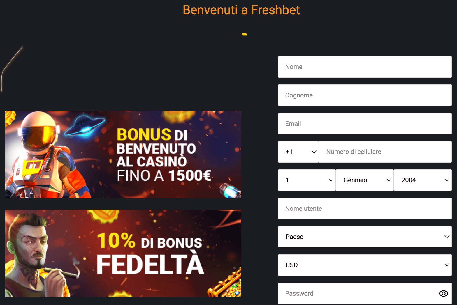 Freshbet Registrazione