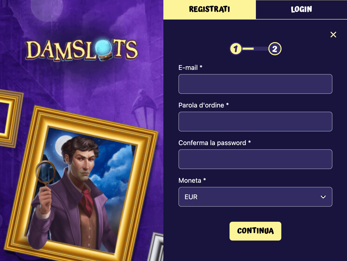 Damslots Registrazione