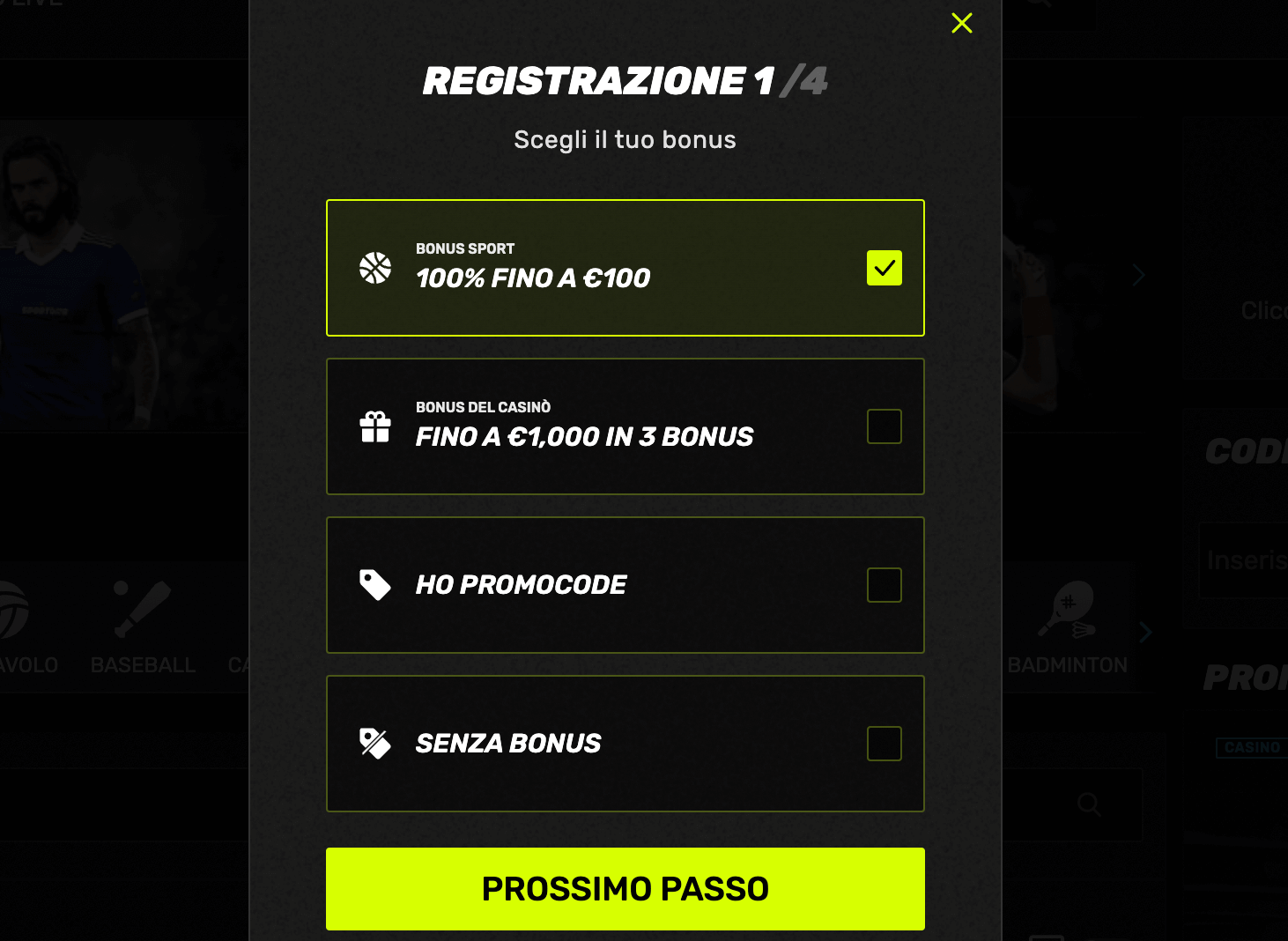 Sportuna Registrazione