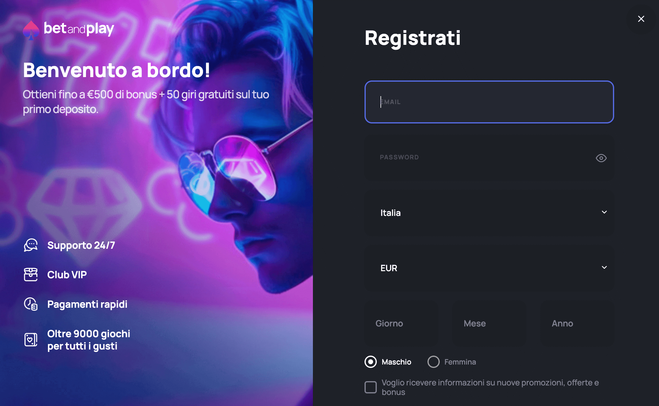 BetandPlay Casino Registrazione