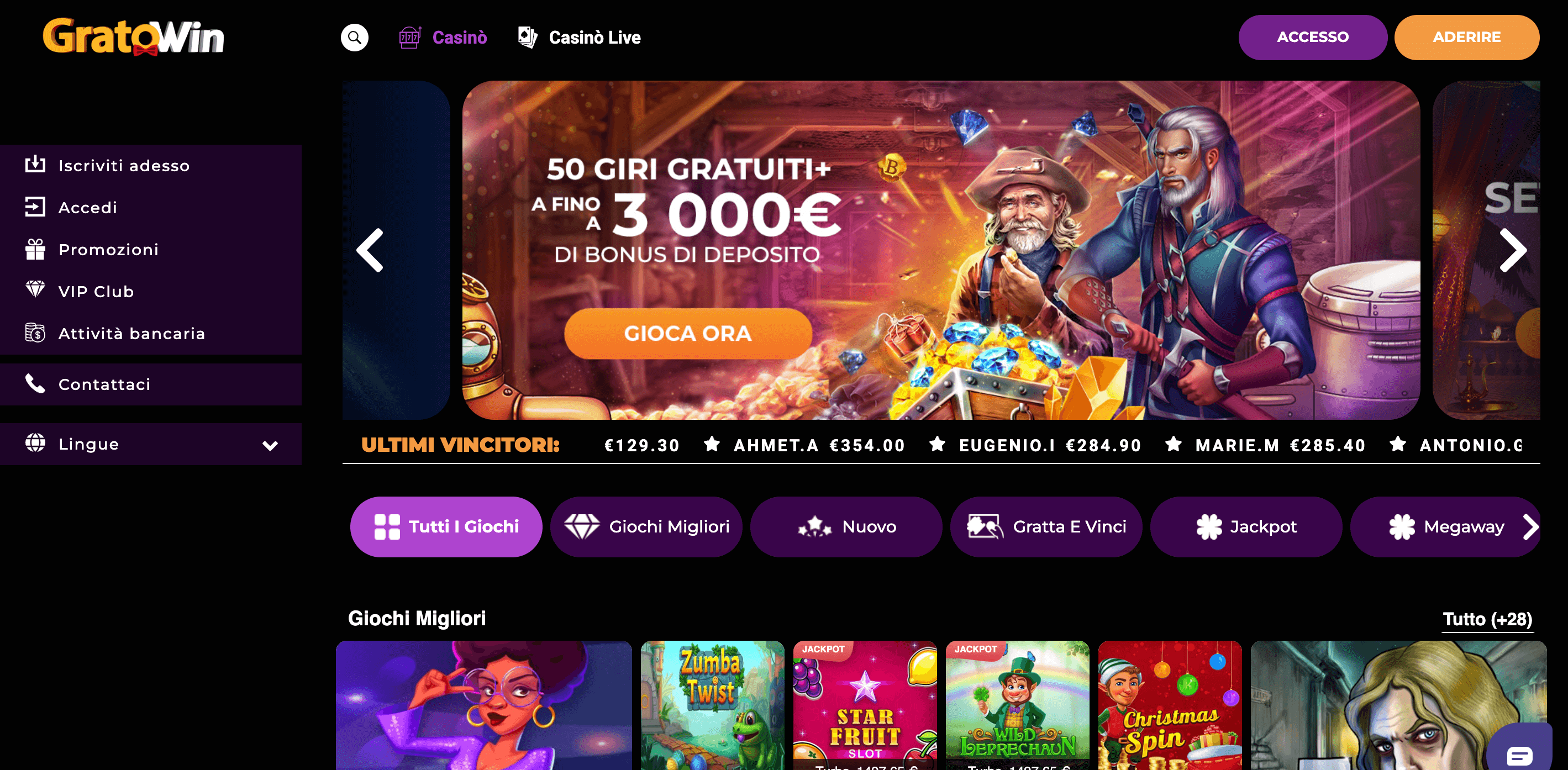 GratoWin Casino e Scommesse Screenshot