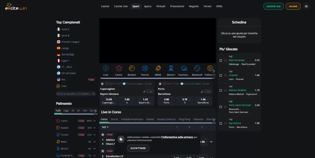 Screenshot di Excitewin Casino e Scommesse
