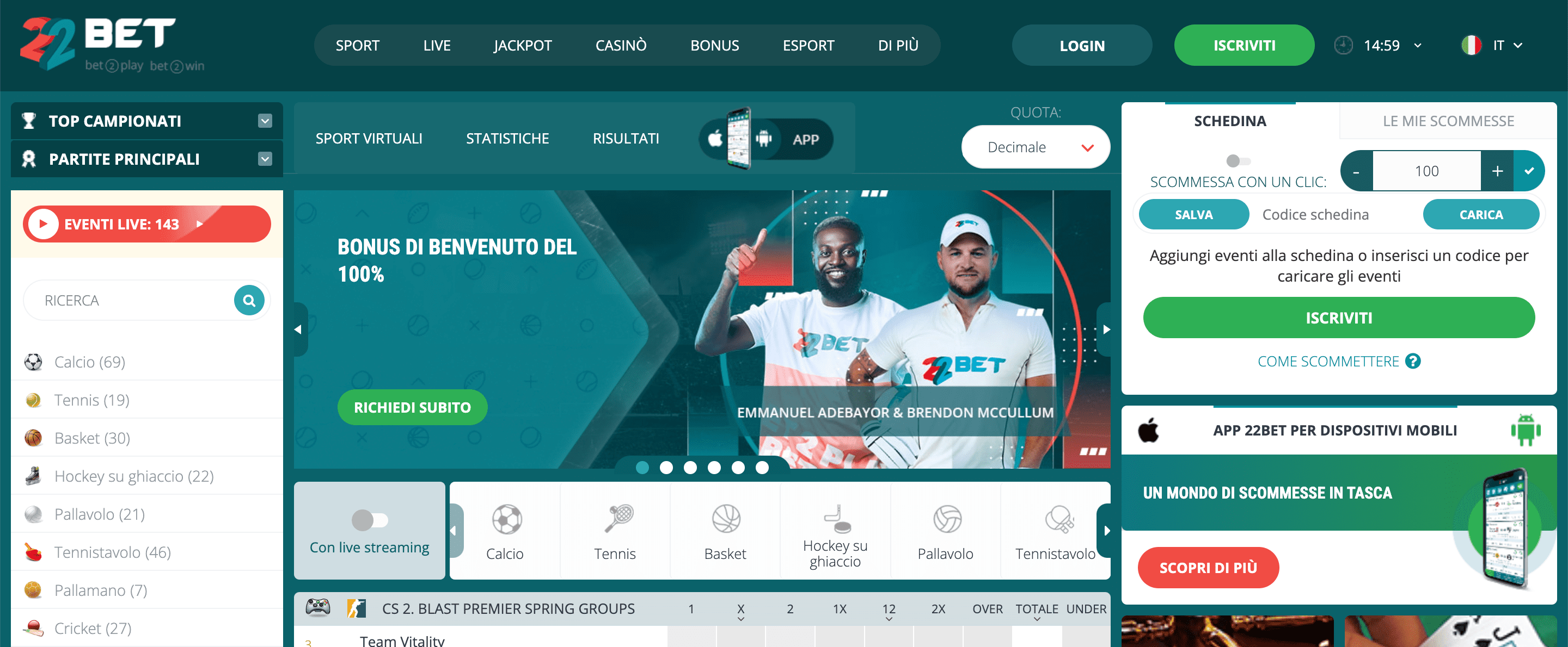 22Bet Casino e Scommesse Screenshot