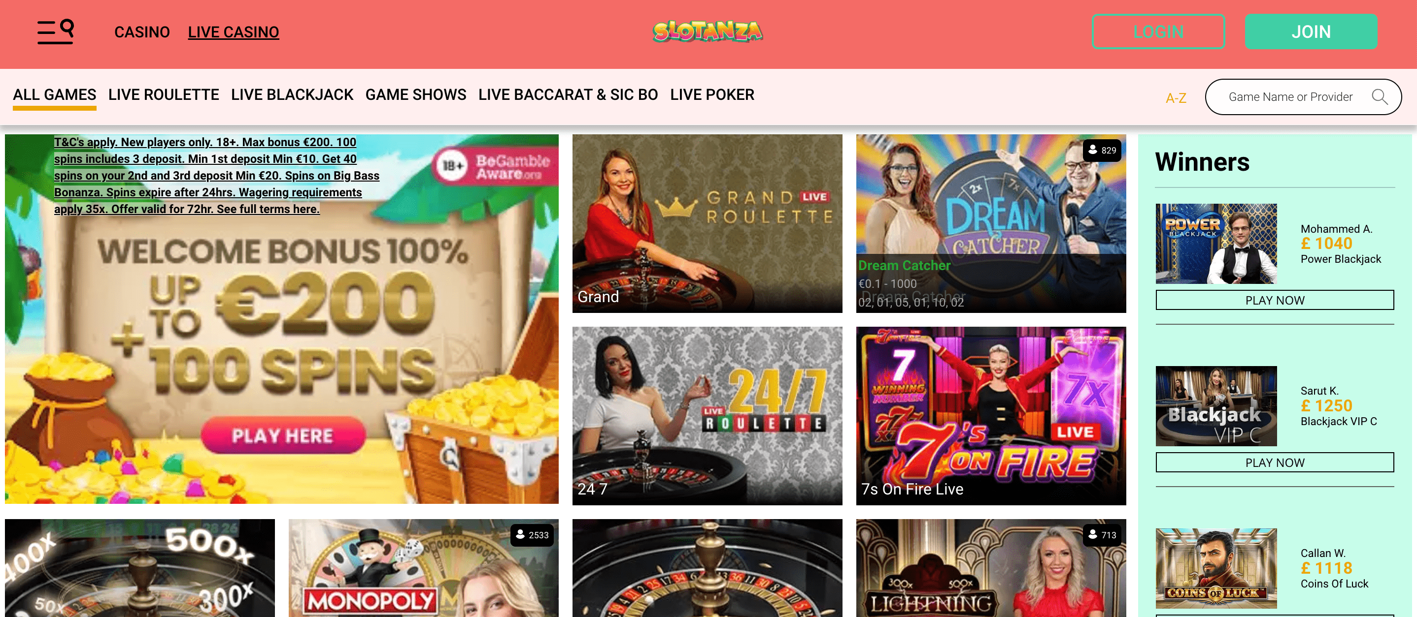 Slotanza Casino Slot Live