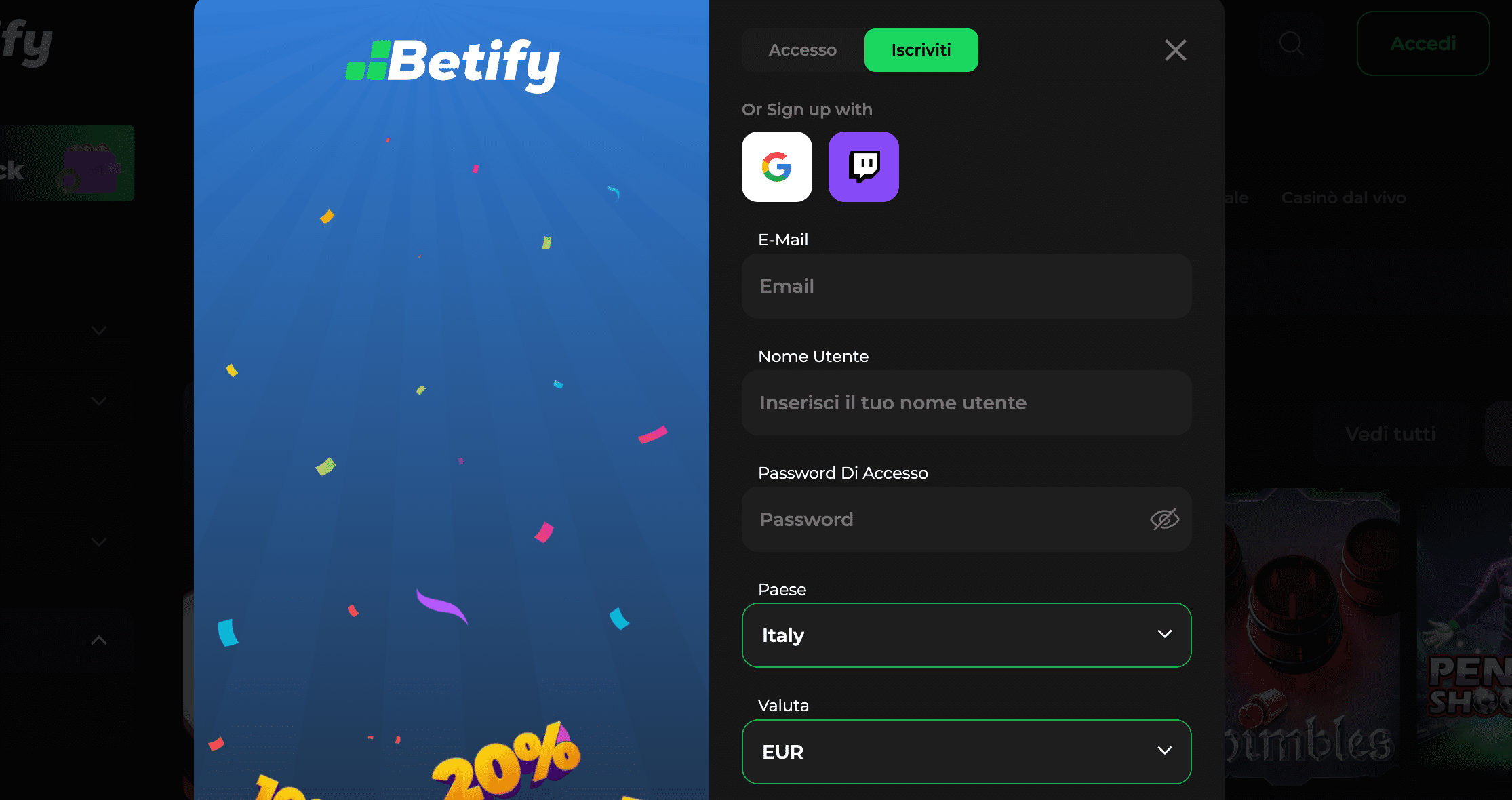 Betify Casino Registrazione