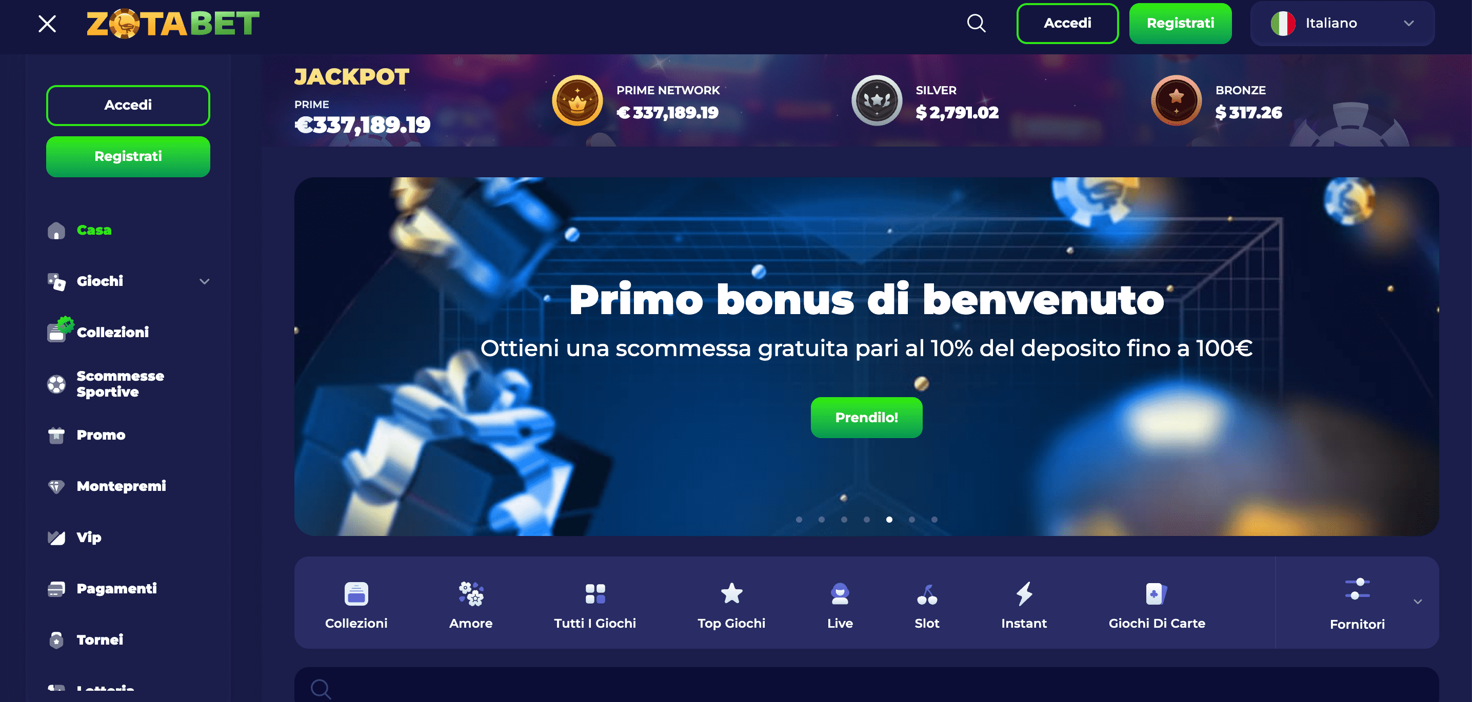 Zotabet Casino e Scommesse Screenshot