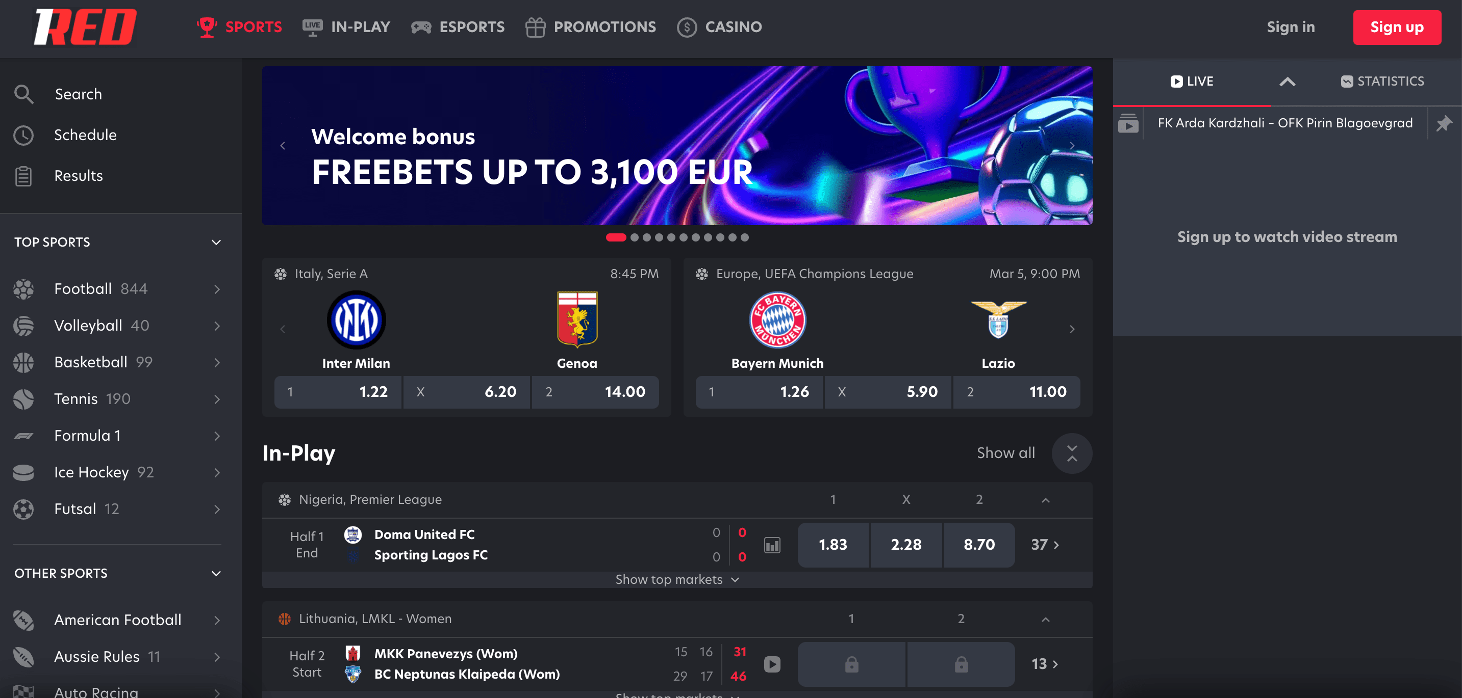 1Red Casino e Scommesse Screenshot