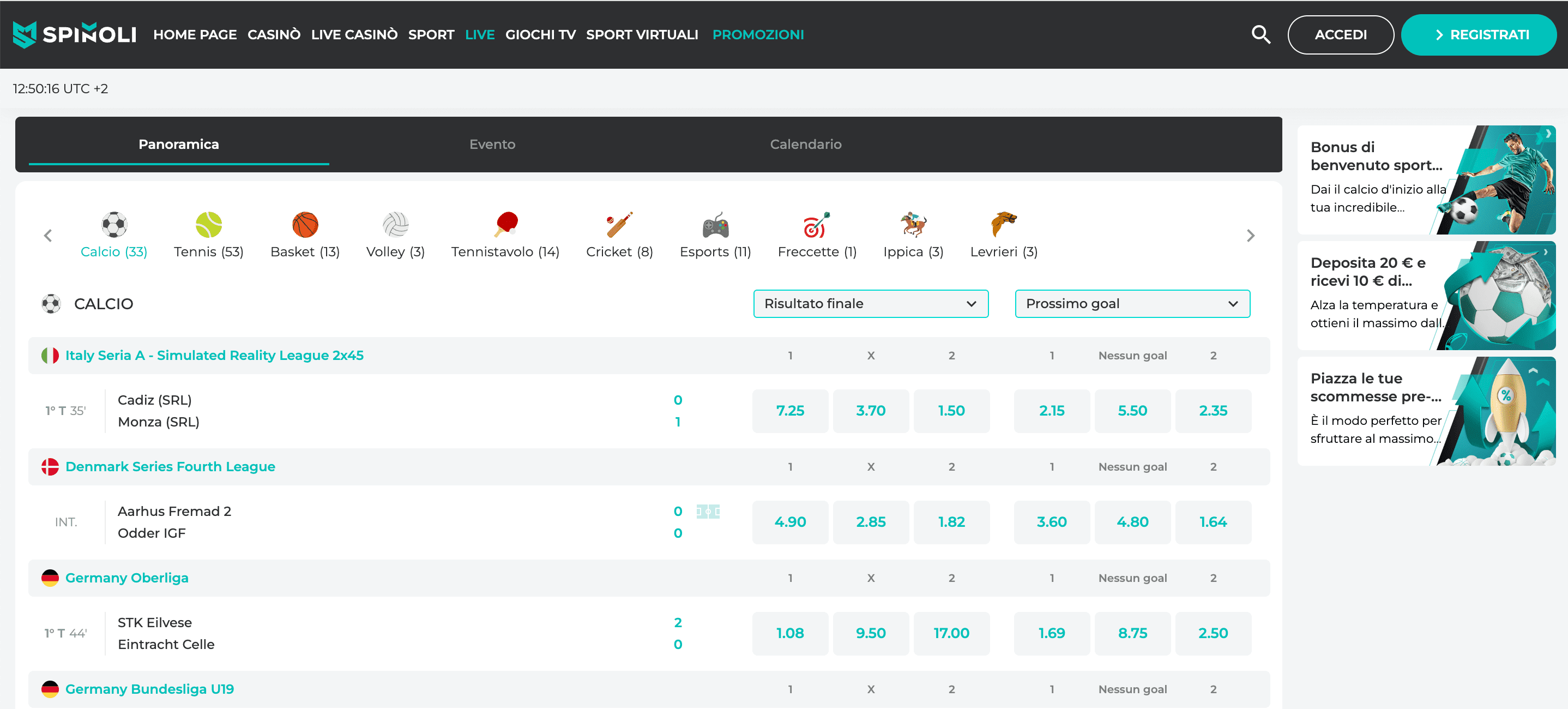 Spinoli Scommesse Live