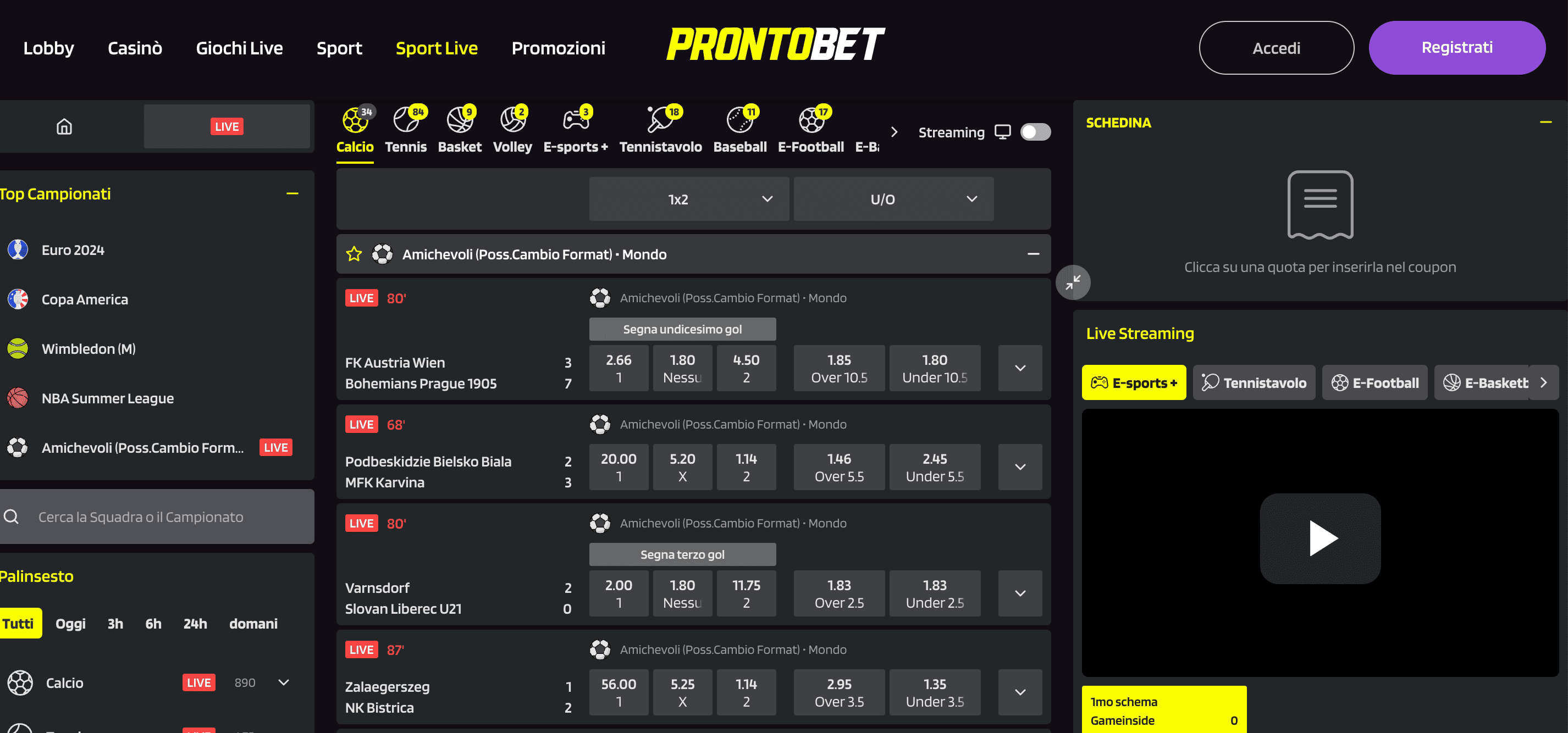 Prontobet Scommesse Live