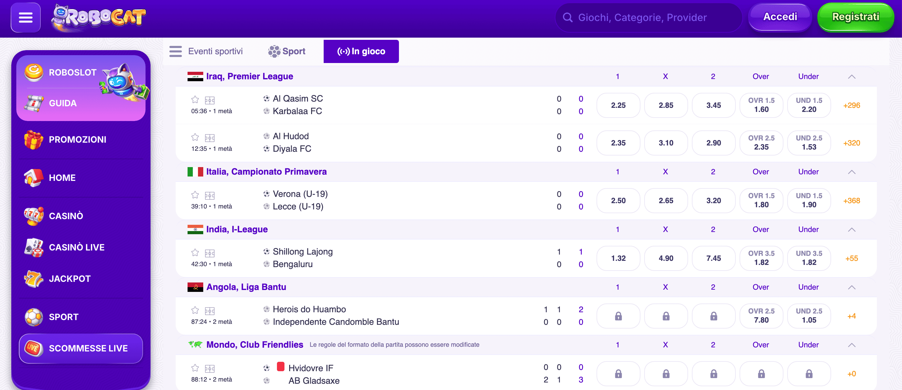 Robocat Scommesse Live