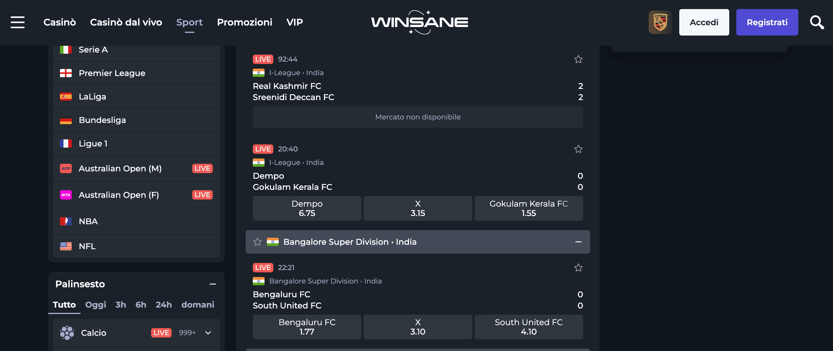 Winsane Scommesse Live